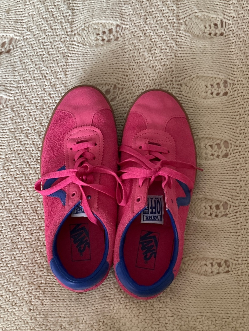Vans Hot Pink Suede Low-Top Sneakers with Blue Trim